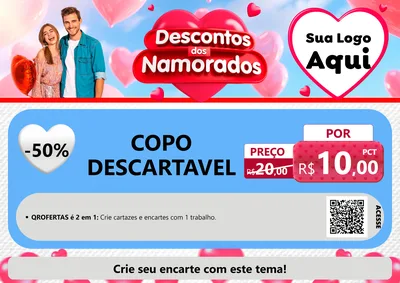 Modelo de Cartaz para Cartaz A4 Horizontal com o tema Descontos dos Namorados para Embalagens