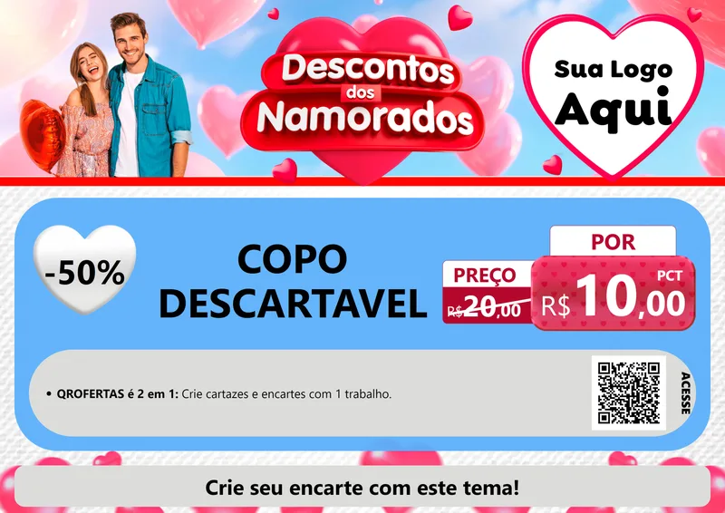 Modelo de Cartaz para Cartaz A4 Horizontal com o tema Descontos dos Namorados para Embalagens