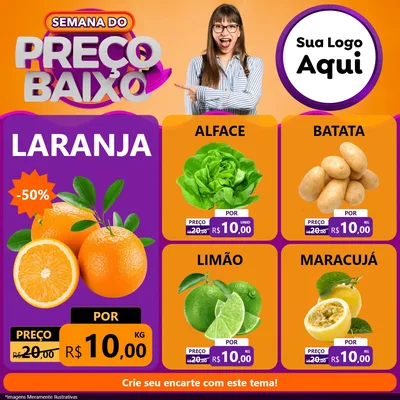 Modelo de Rede Social para Feed Facebook com o tema Semana do Preço Baixo para Hortifrúti