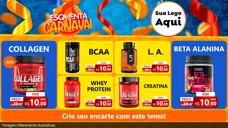 Modelo de TV para TV Horizontal com o tema Esquenta de Carnaval para Suplementos alimentares