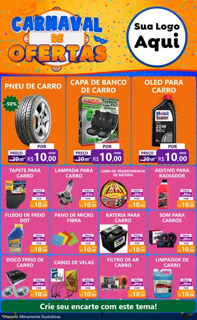 Modelo de Encarte para Encarte Grande com o tema Carnaval de Ofertas para Auto peças