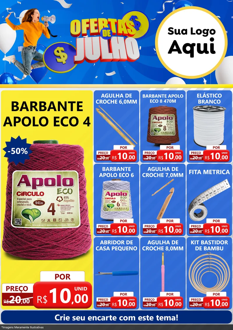 Modelo de Encarte para Encarte A4 Vertical com o tema Ofertas de Julho para Armarinho e Aviamentos