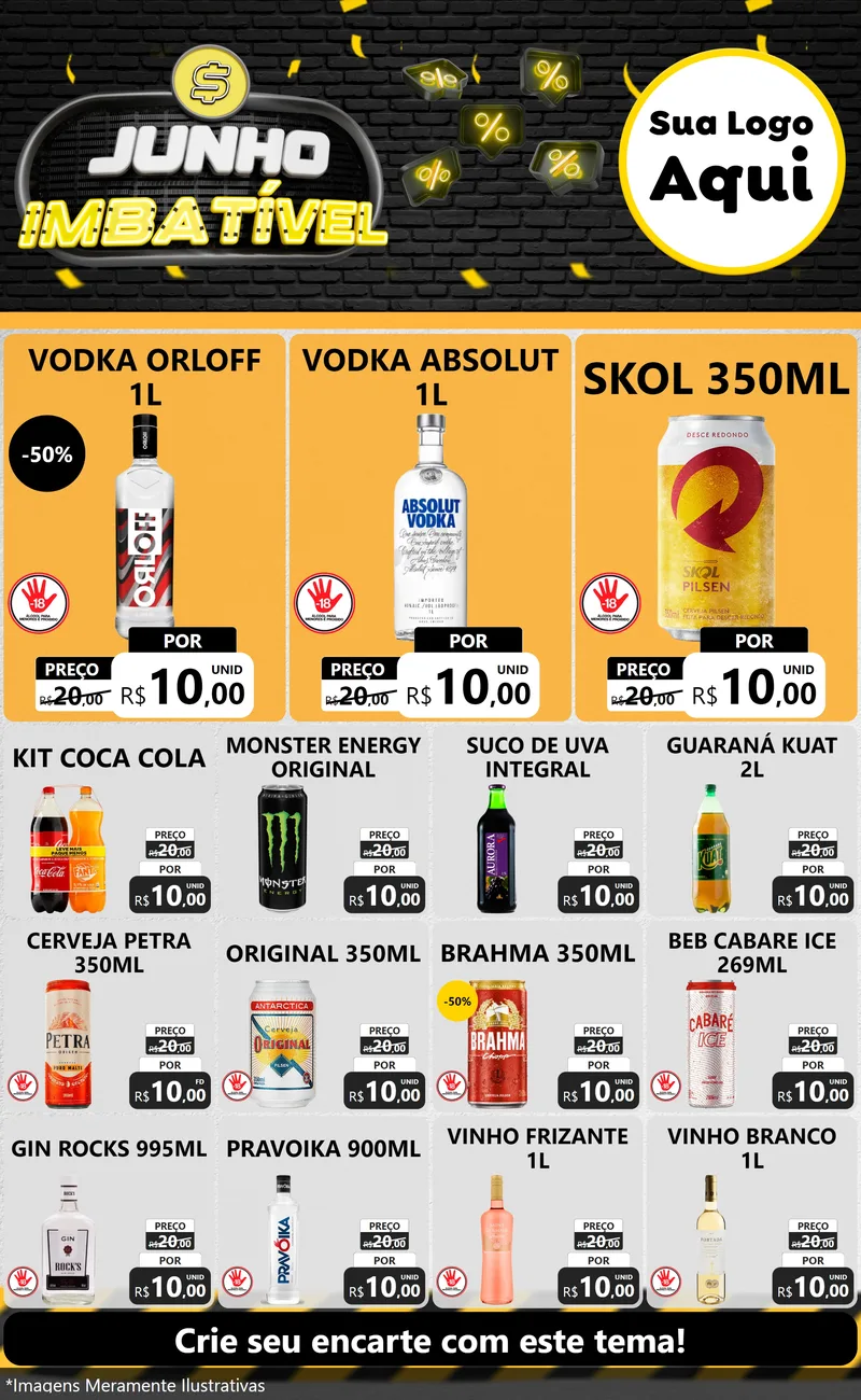 Modelo de Encarte para Encarte Grande com o tema Junho Imbatível para Distribuidora de bebidas
