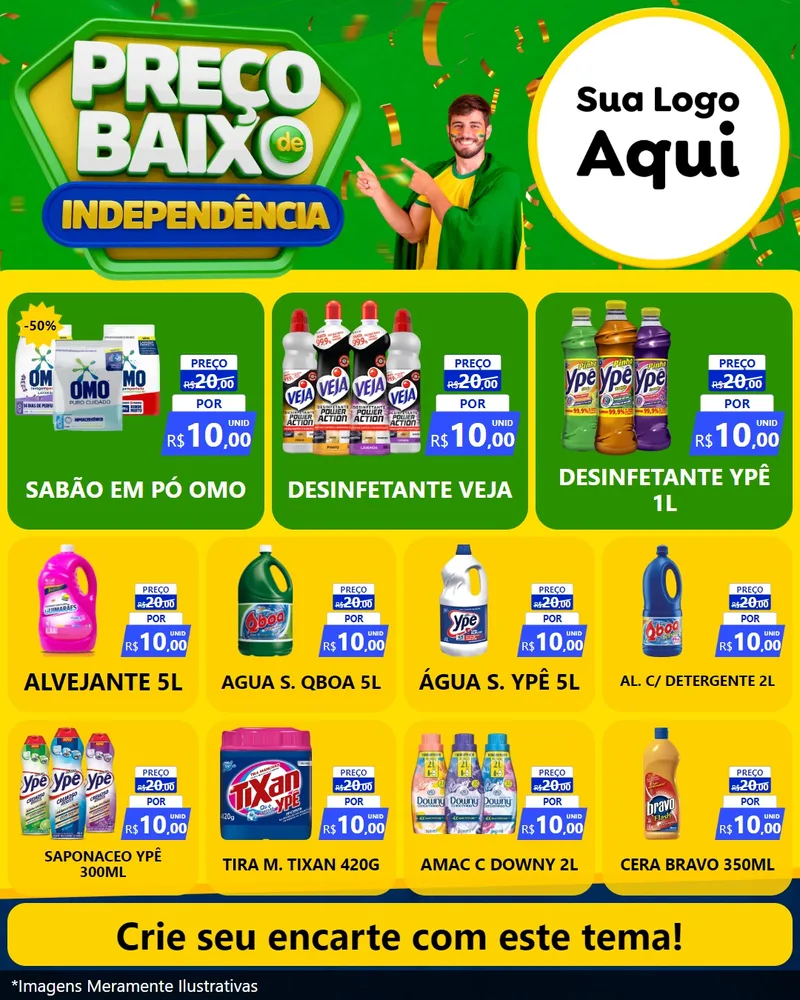 Modelo de Rede Social para Feed Instagram com o tema Preço Baixo de Independência para Produtos de Limpeza