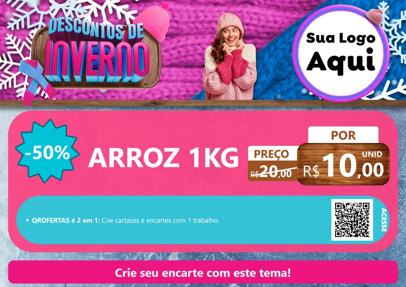 Modelo de Cartaz para Cartaz A4 Horizontal com o tema Descontos de Inverno para Supermercado