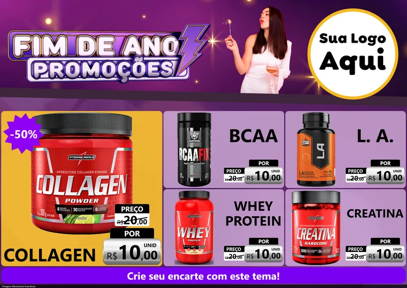 Modelo de Encarte para Encarte A4 Horizontal com o tema Fim de Ano Promoções para Suplementos alimentares