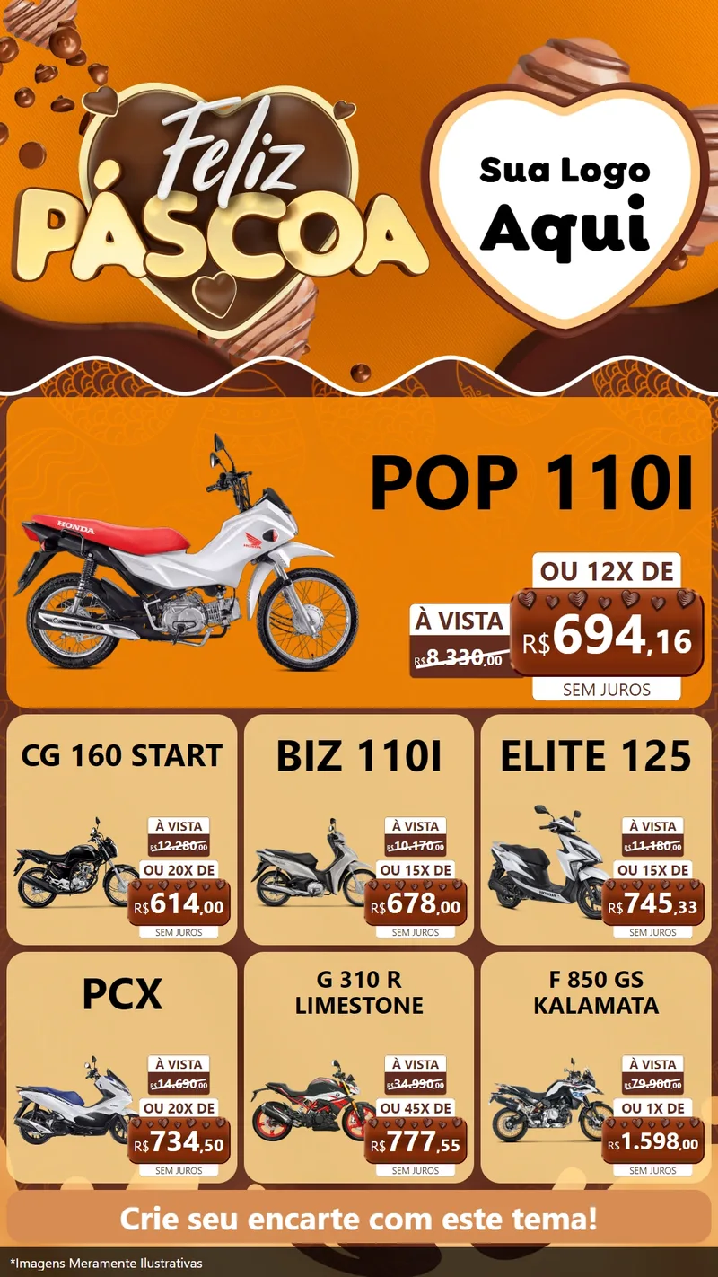 Modelo de Rede Social para Stories com o tema Feliz Páscoa para Concessionaria de Motos