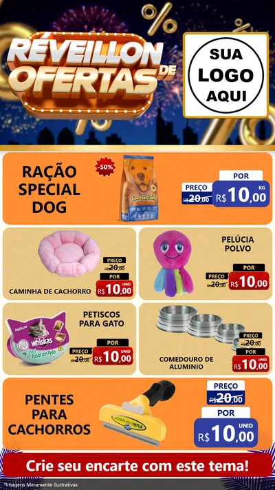 Modelo de TV para TV Vertical com o tema Réveillon de Ofertas para Pet Shop