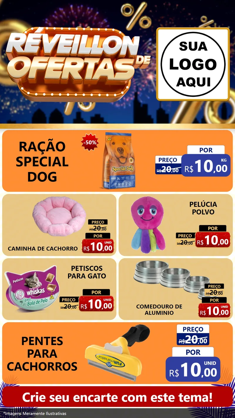 Modelo de TV para TV Vertical com o tema Réveillon de Ofertas para Pet Shop
