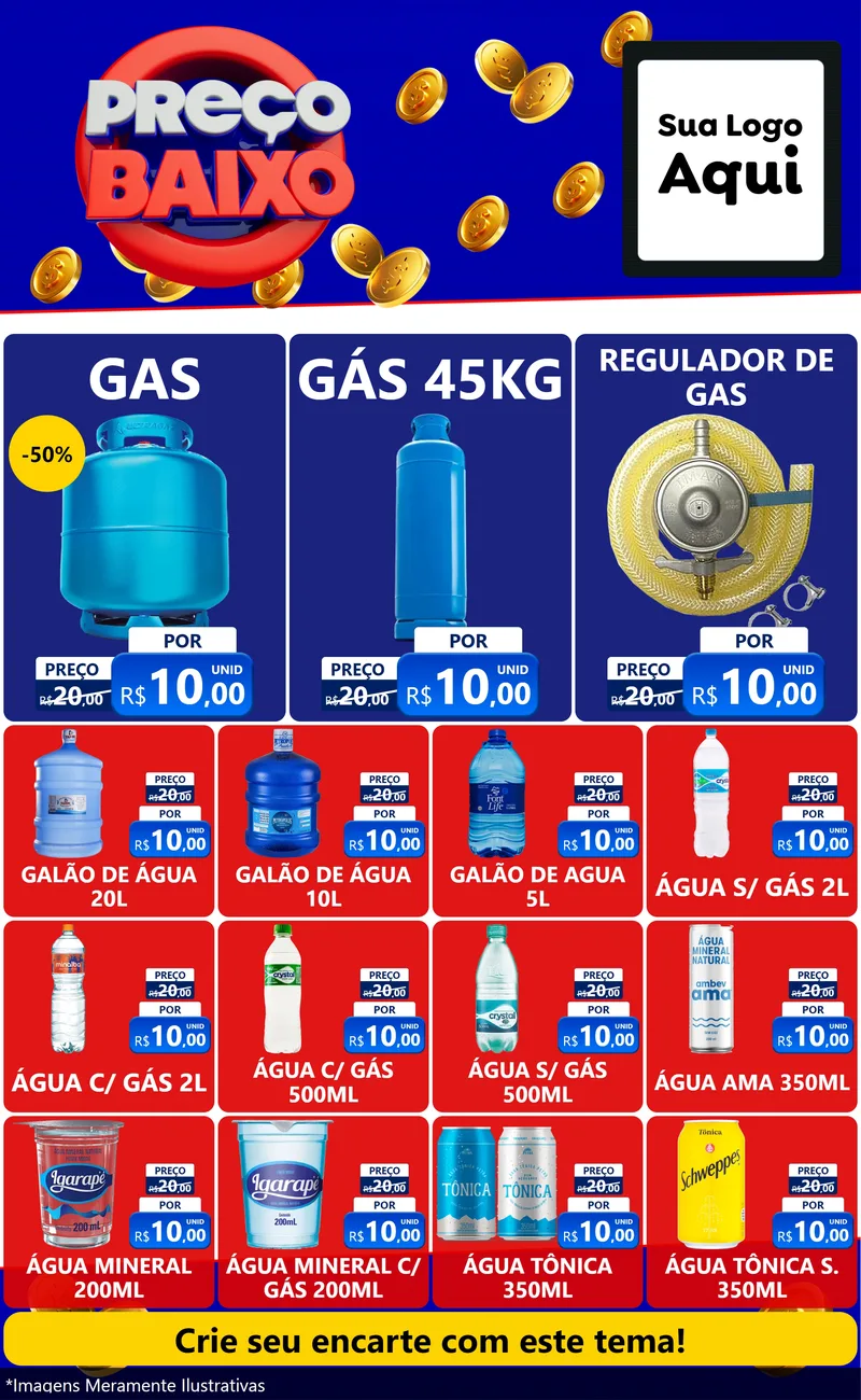 Modelo de Encarte para Encarte Grande com o tema Preço Baixo para Água e gás