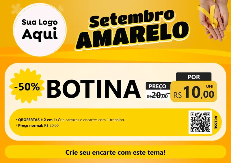 Modelo de Cartaz para Cartaz A4 Horizontal com o tema Setembro Amarelo para Agropecuária
