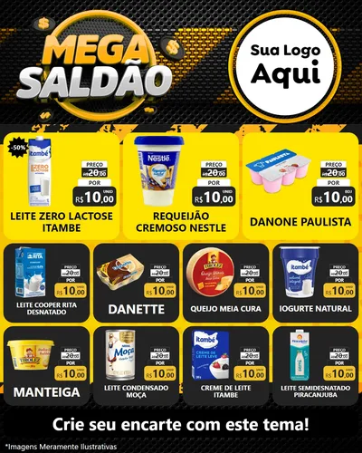 Modelo de Rede Social para Feed Instagram com o tema Mega Saldão para Frios e Laticínios