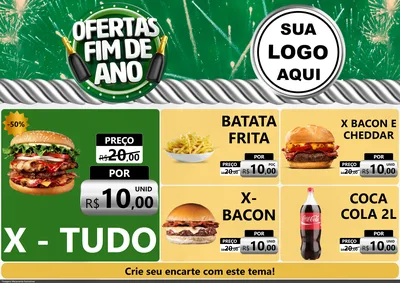 Modelo de Encarte para Encarte A4 Horizontal com o tema Ofertas Fim de Ano para Hamburgueria