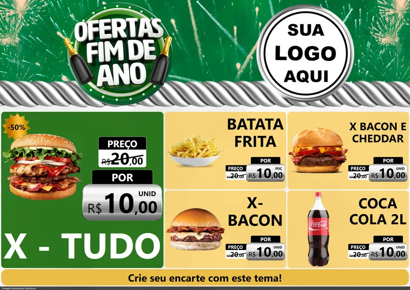 Modelo de Encarte para Encarte A4 Horizontal com o tema Ofertas Fim de Ano para Hamburgueria