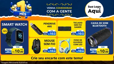 Modelo de TV para TV Horizontal com o tema Um Mês de Aniversário para Informática