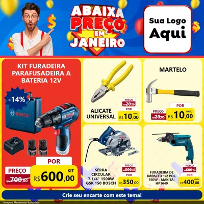 Modelo de Rede Social para Feed Facebook com o tema Abaixa Preço em Janeiro para Maquinas e Ferramentas