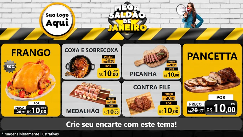 Modelo de TV para TV Horizontal com o tema Mega Saldão de Janeiro para Assados