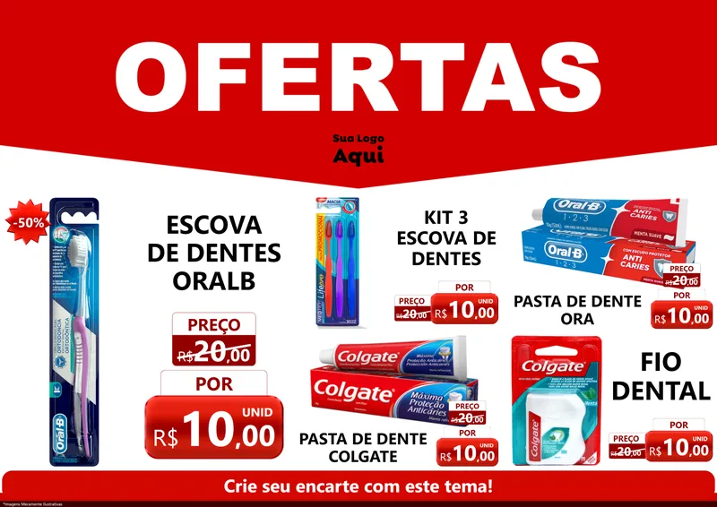 Modelo de Encarte para Encarte A4 Horizontal com o tema Ofertas Vermelho Cartaz para Higiene Pessoal