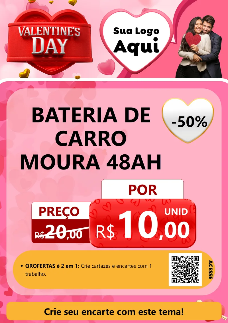 Modelo de Cartaz para Cartaz A4 Vertical com o tema Valentine's Day para Baterias Elétricas