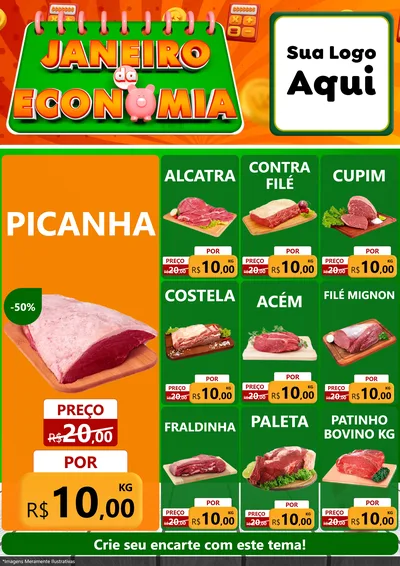 Modelo de Encarte para Encarte A4 Vertical com o tema Janeiro da Economia para Açougue