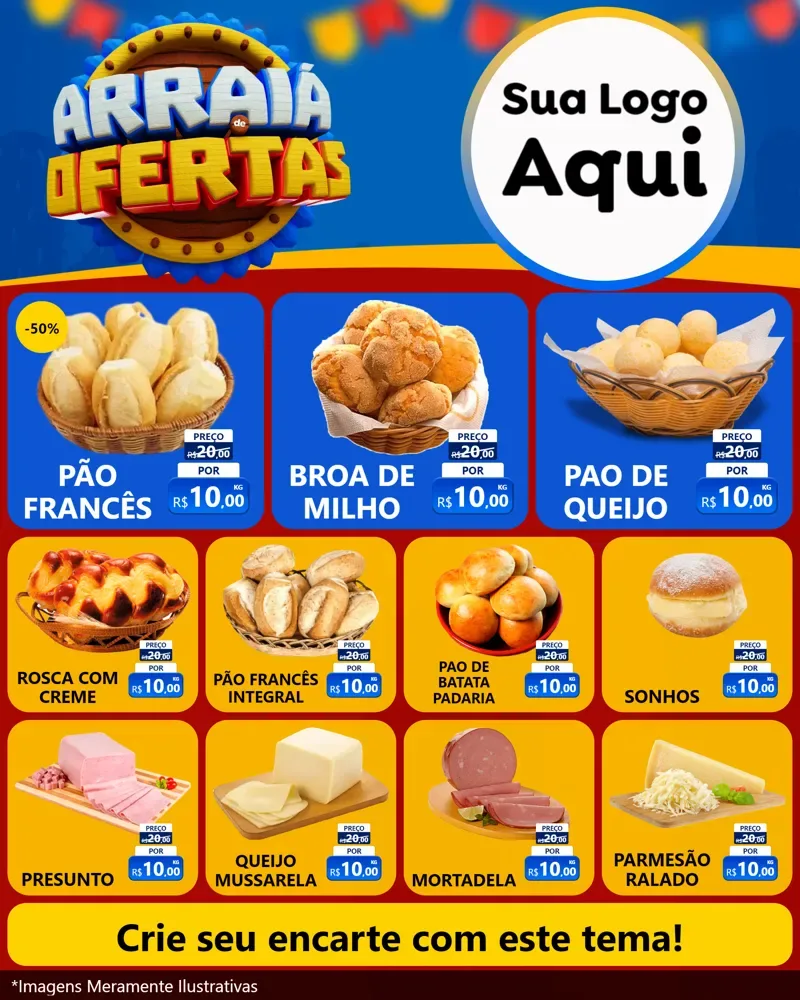 Modelo de Rede Social para Feed Instagram com o tema Arraiá de Ofertas - Junina para Padaria