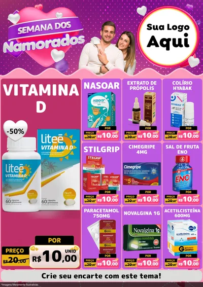 Modelo de Encarte para Encarte A4 Vertical com o tema Semana dos Namorados para Farmácia
