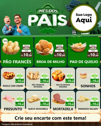 Modelo de Rede Social para Feed Instagram com o tema Mês dos Pais para Padaria