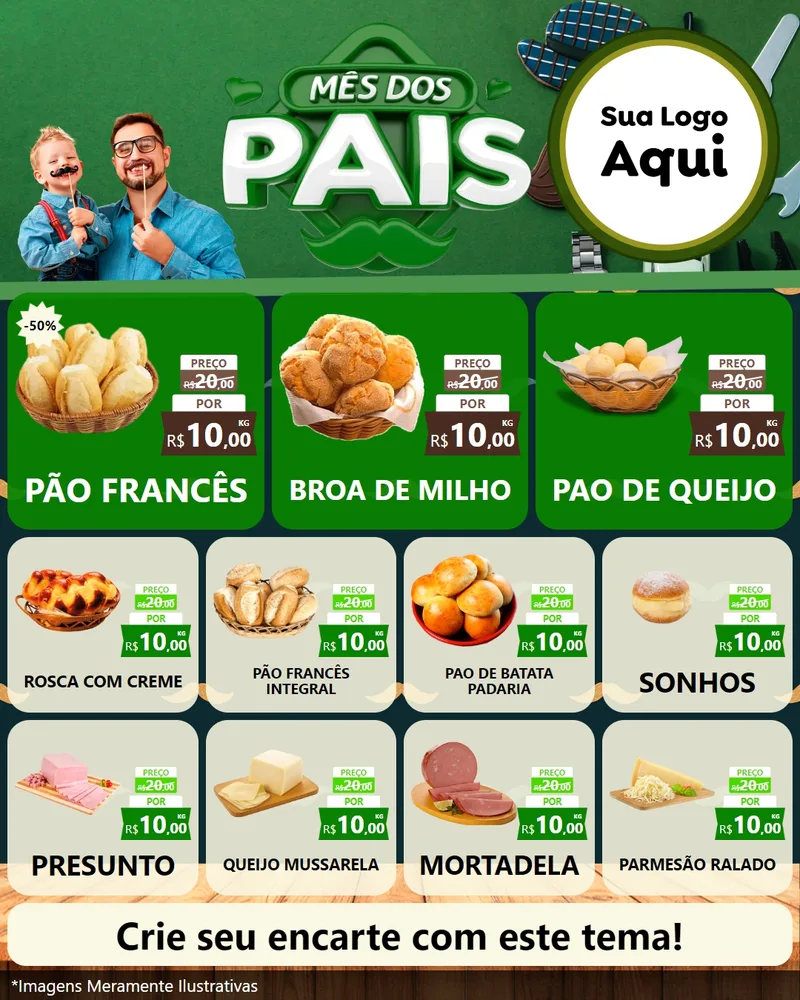 Modelo de Rede Social para Feed Instagram com o tema Mês dos Pais para Padaria