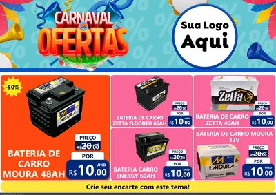 Modelo de Encarte para Encarte A4 Horizontal com o tema Carnaval de Ofertas para Baterias Elétricas