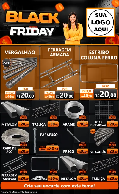 Modelo de Encarte para Encarte Grande com o tema Black Friday para Ferragens