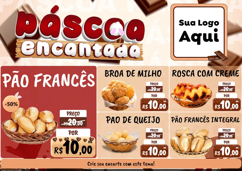 Modelo de Encarte para Encarte A4 Horizontal com o tema Páscoa Encantada para Padaria