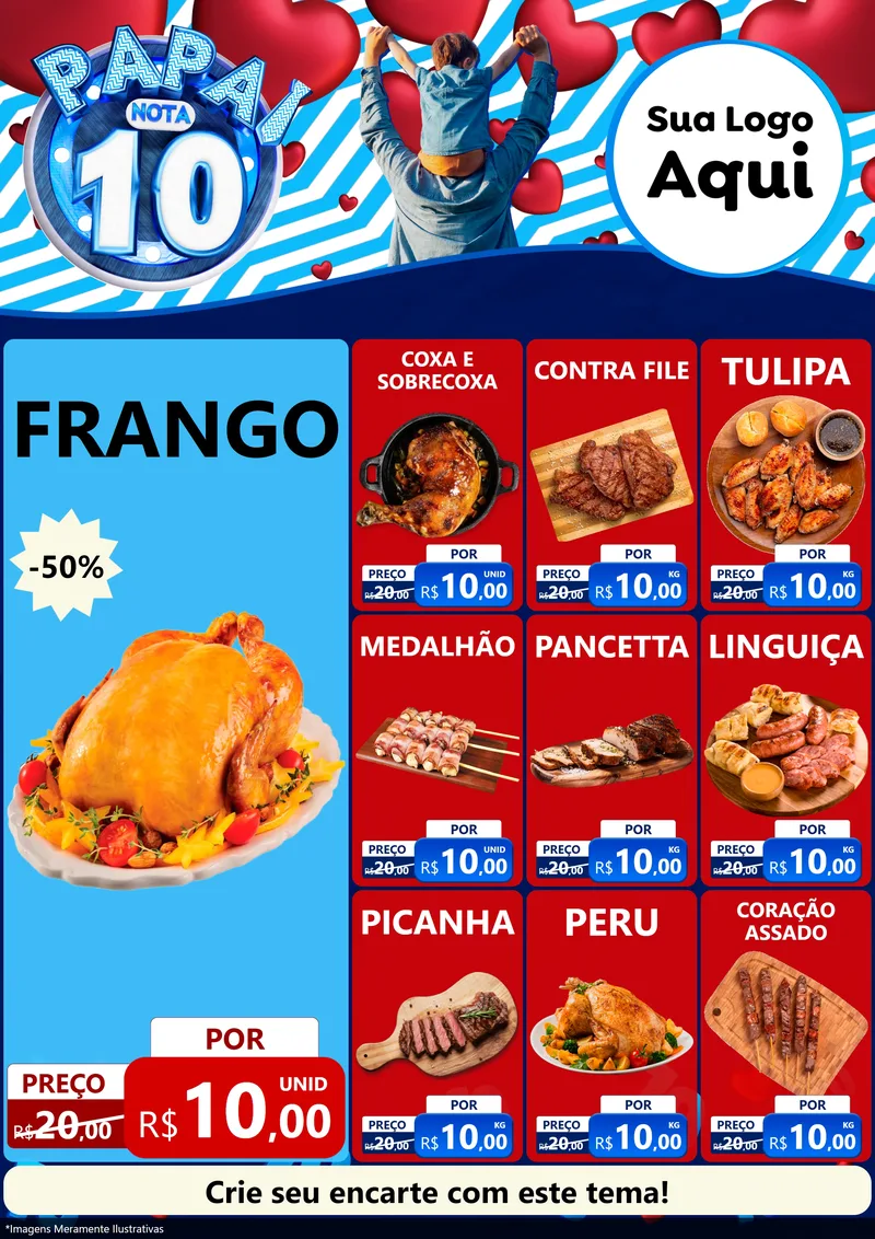 Modelo de Encarte para Encarte A4 Vertical com o tema Papai Nota 10 para Assados