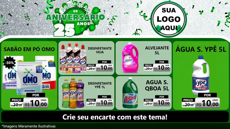 Modelo de TV para TV Horizontal com o tema Promoção de Aniversário - 25 Anos para Produtos de Limpeza