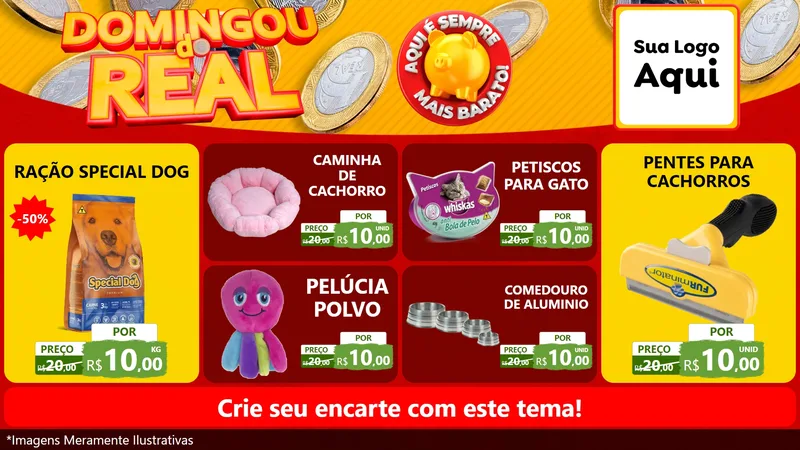 Modelo de TV para TV Horizontal com o tema Domingou do Real para Pet Shop
