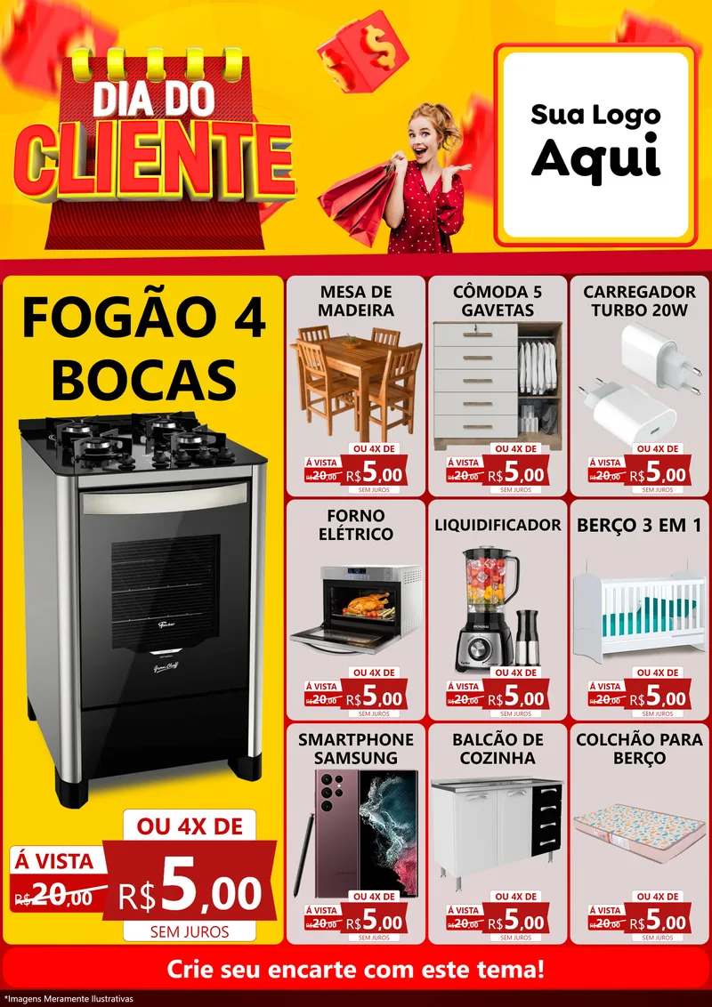 Modelo de Encarte para Encarte A4 Vertical com o tema Dia do Cliente para Móveis e Eletro