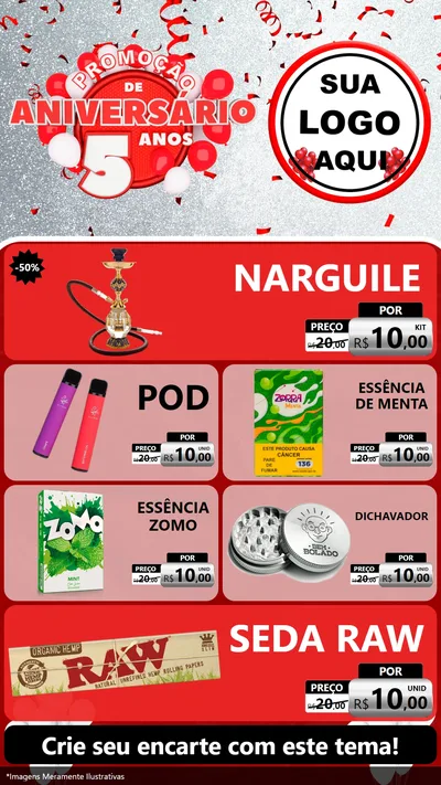 Modelo de TV para TV Vertical com o tema Promoção de Aniversário - 5 Anos para Tabacaria