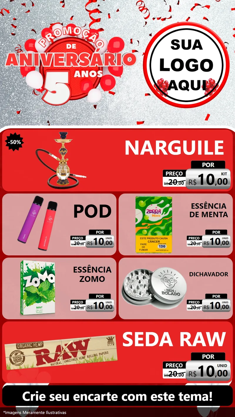 Modelo de TV para TV Vertical com o tema Promoção de Aniversário - 5 Anos para Tabacaria