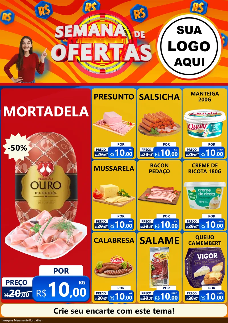 Modelo de Encarte para Encarte A4 Vertical com o tema Semana de Ofertas para Frios e Laticínios