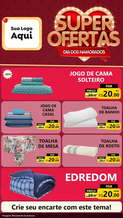 Modelo de TV para TV Vertical com o tema Dia dos Namorados para Cama, Mesa e Banho