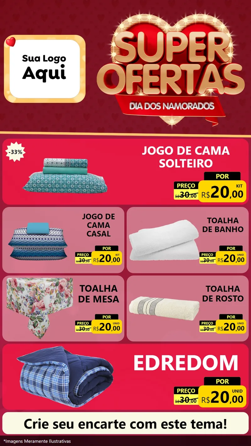 Modelo de TV para TV Vertical com o tema Dia dos Namorados para Cama, Mesa e Banho