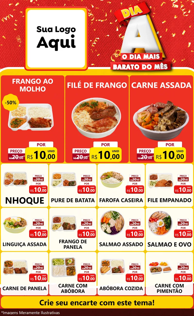 Modelo de Encarte para Encarte Grande com o tema Dia A o Dia Mais Barato do Mês para Restaurante