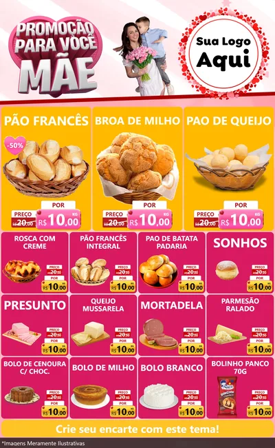 Modelo de Encarte para Encarte Grande com o tema Promoção Para Você Mãe para Padaria