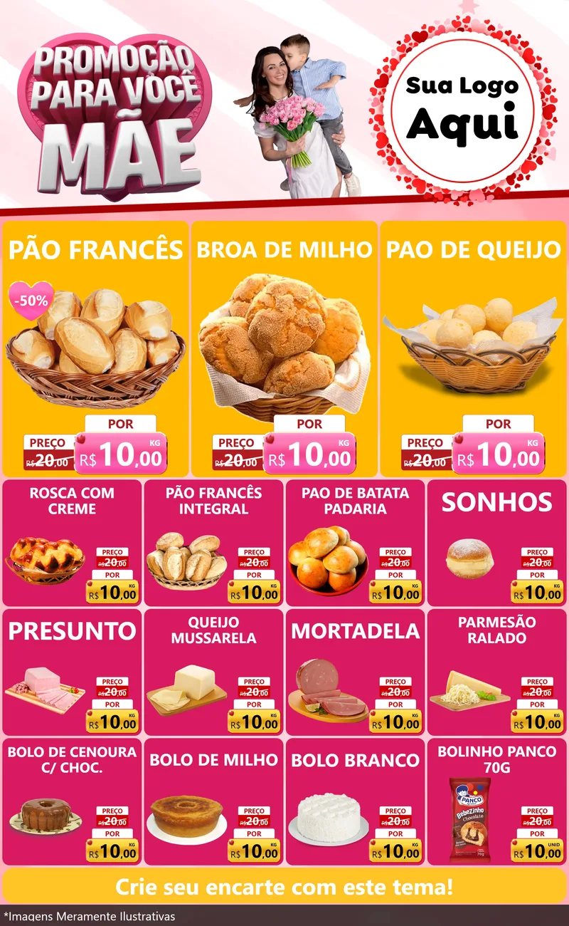 Modelo de Encarte para Encarte Grande com o tema Promoção Para Você Mãe para Padaria