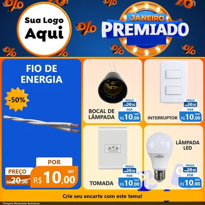 Modelo de Rede Social para Feed Facebook com o tema Janeiro Premiado para Materiais Elétricos