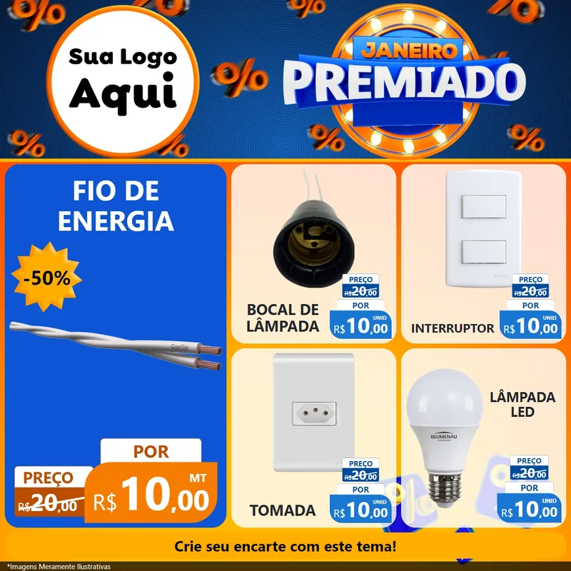 Modelo de Rede Social para Feed Facebook com o tema Janeiro Premiado para Materiais Elétricos