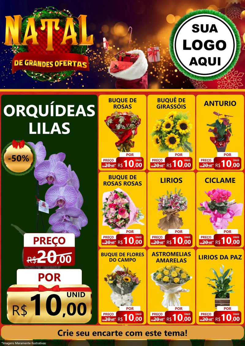 Modelo de Encarte para Encarte A4 Vertical com o tema Natal de Grandes Ofertas para Floricultura e jardim