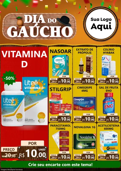 Modelo de Encarte para Encarte A4 Vertical com o tema Dia do Gaúcho para Farmácia
