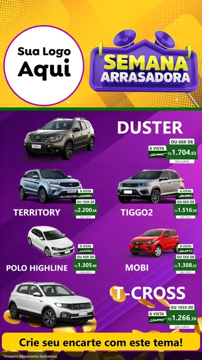 Modelo de TV para TV Vertical com o tema Semana Arrasadora para Concessionaria de Carros