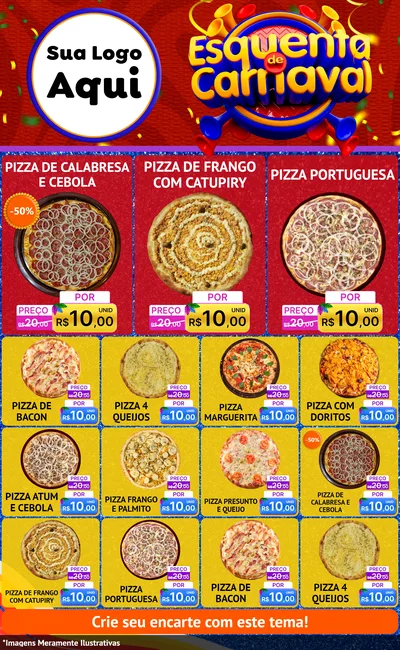 Modelo de Encarte para Encarte Grande com o tema Esquenta de Carnaval para Pizzaria