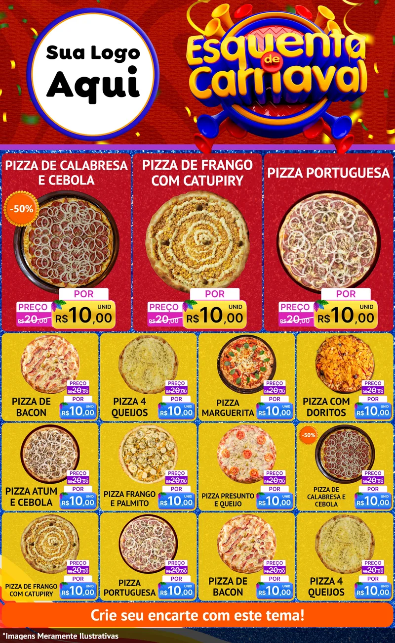 Modelo de Encarte para Encarte Grande com o tema Esquenta de Carnaval para Pizzaria